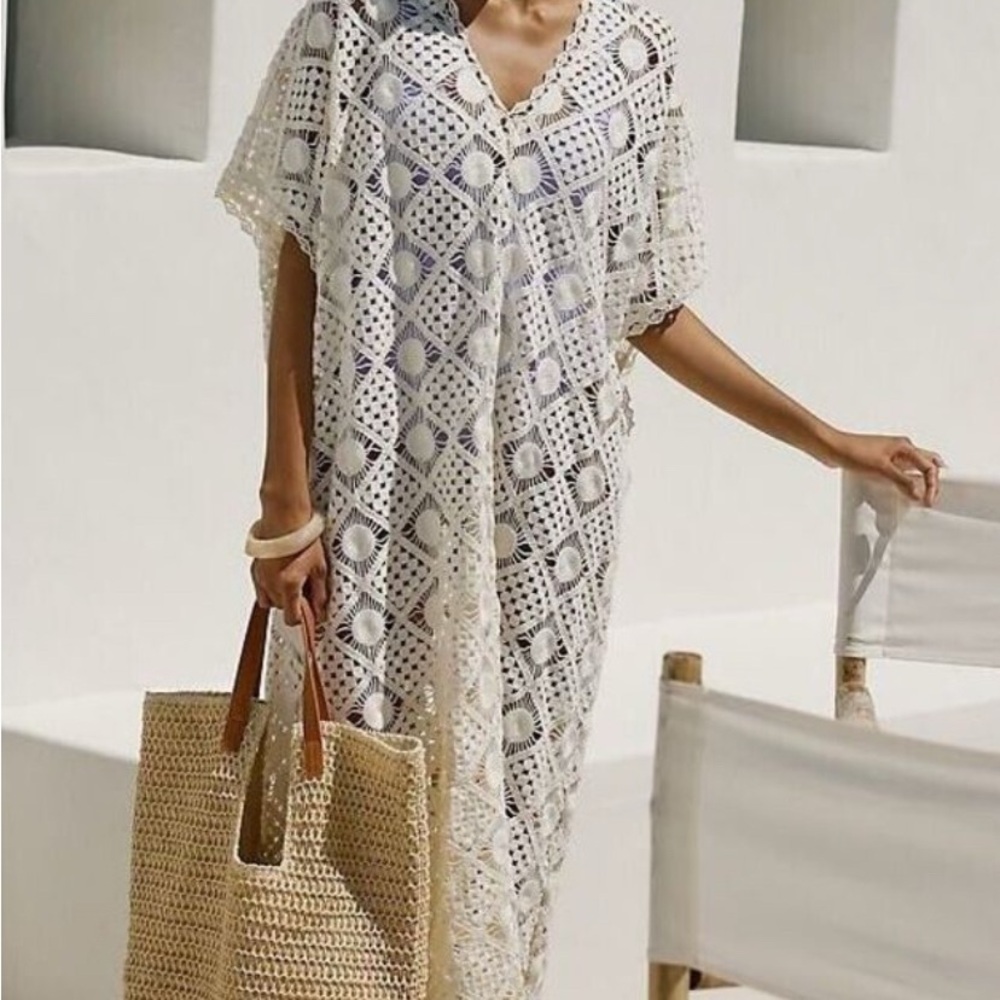 Anthropologie White Crochet Swim Cover-Up